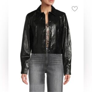 NEW* Calvin Klein Women's Faux Leather Trucker Jacket Crocodile Texture Size 14